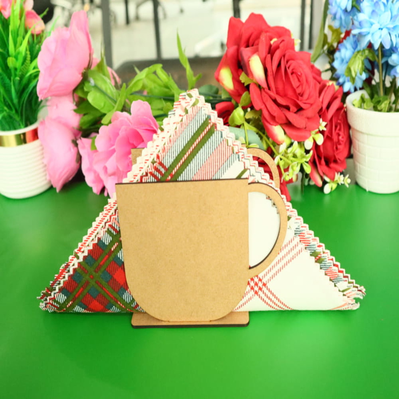 طرح جای دستمال سفره عمودی لیوان چای مناسب برای استفاده در دستگاه های cnc چوب و cnc لیزر - laser cut tea cup vertical napkin holder cdr file