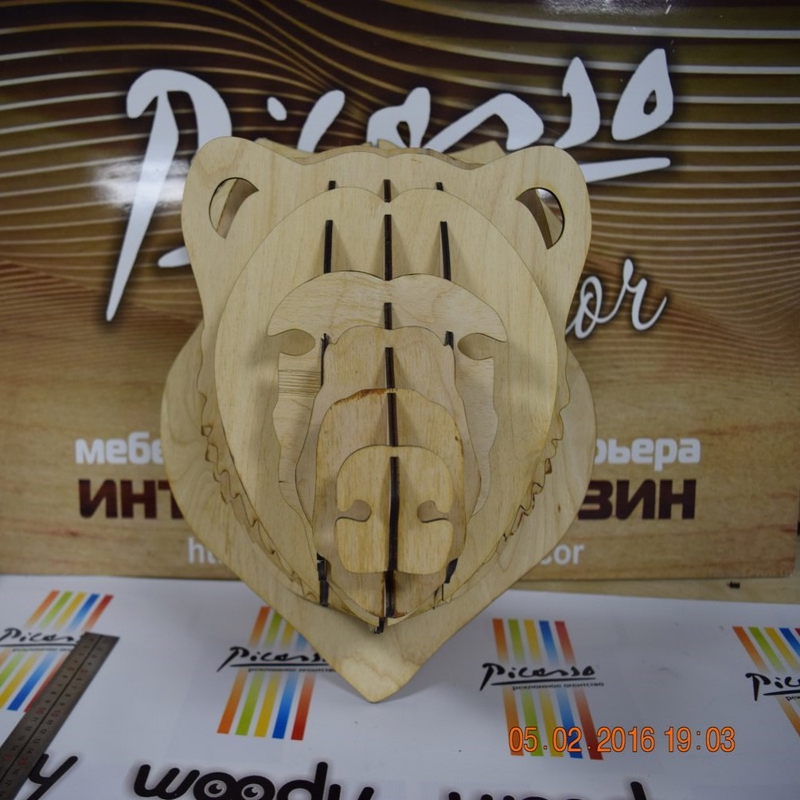 طرح خرس سه بعدی برای دکور دیواری مناسب برای استفاده در دستگاه های cnc چوب و cnc لیزر - laser cut 3d bear head wall decor cdr file