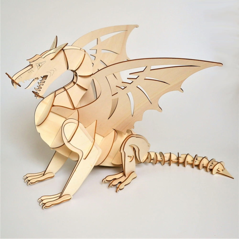 طرح اژدها با دم متحرک مناسب برای استفاده در دستگاه های cnc چوب و cnc لیزر - laser cut dragon with moving tail cdr file