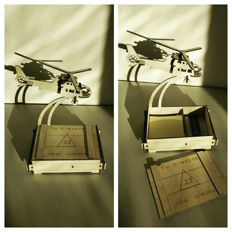 طرح جا کارت ویزیت با طرح هلیکوپتر مناسب برای استفاده در دستگاه های cnc چوب و cnc لیزر - laser cut business card holder with helicopter dxf file