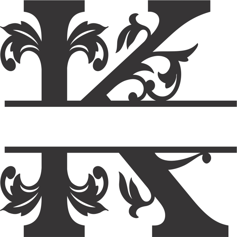 طرح فونت k با قابلیت تقسیم سلطنتی مناسب برای استفاده در دستگاه های cnc چوب و cnc لیزر - regal split font k dxf file