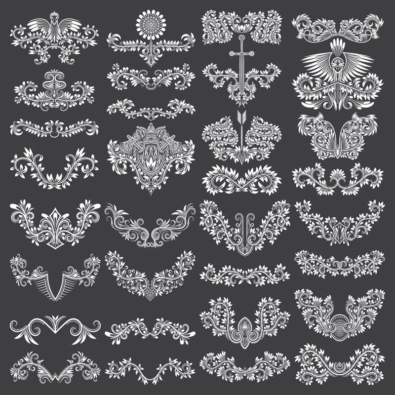 طرح فایل وکتور مجموعه گل های زیبا . مناسب برای استفاده در دستگاه های cnc چوب و cnc لیزر - floral flourish vector set eps file