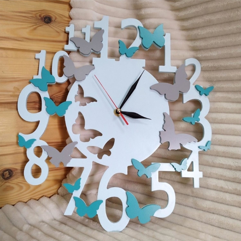 طرح ایده های هدیه ساعت دیواری پروانه ای مناسب برای استفاده در دستگاه های cnc چوب و cnc لیزر - butterfly wall clock gift ideas for laser cutting cdr file