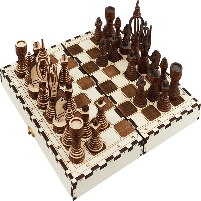 طرح شطرنج قابل حمل مناسب برای استفاده در دستگاه های cnc چوب و cnc لیزر - laser cut portable chess set cdr file