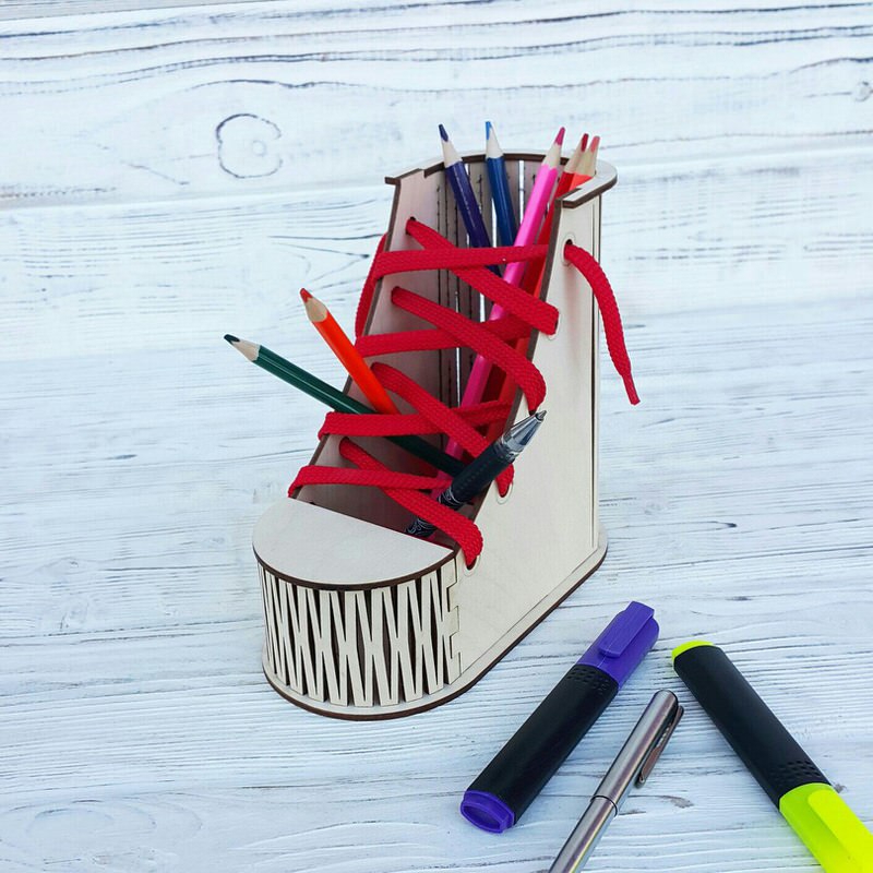 طرح فایل کورل CDR طرح جعبه ابزار 1 مناسب برای استفاده در دستگاه های cnc چوب و cnc لیزر - boot desk organizer pen pencil holder cdr file