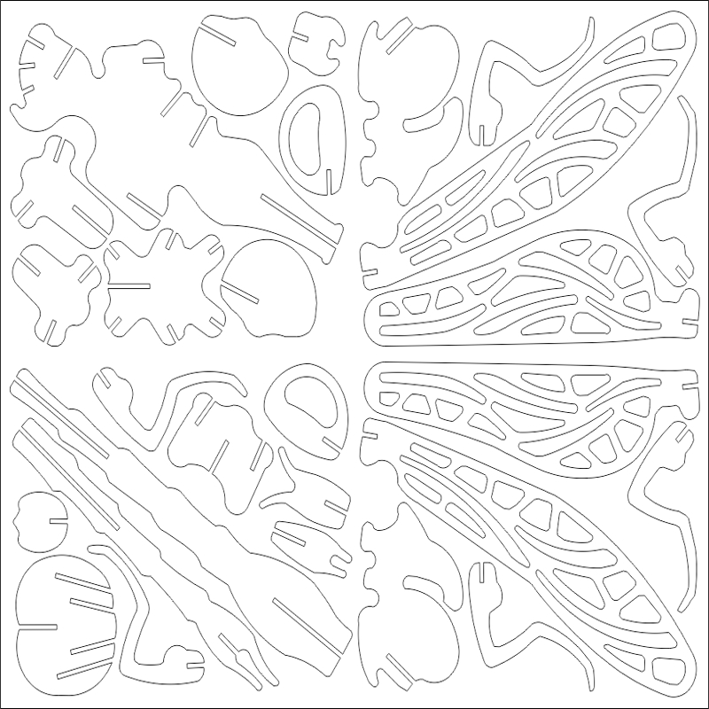 طرح 2 میلی متری پازل drachenfliege مناسب برای استفاده در دستگاه های cnc چوب و cnc لیزر - drachenfliege puzzle 2mm dxf file