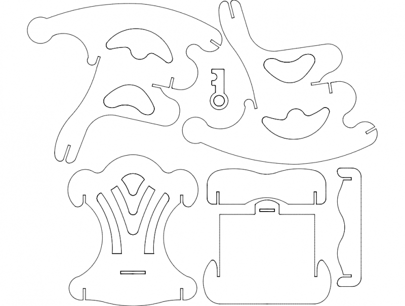 طرح صندلی گهواره‌ای q103 مناسب برای استفاده در دستگاه های cnc چوب و cnc لیزر - rocking chair q103 dxf file