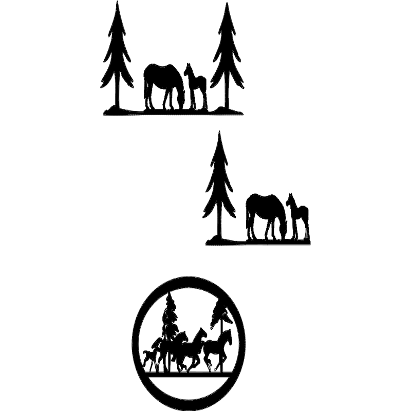 طرح اسب و درخت کاج مناسب برای استفاده در دستگاه های cnc چوب و cnc لیزر - horses pine trees dxf file