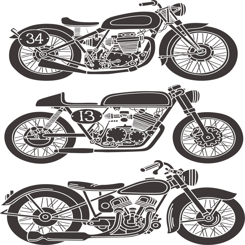 طرح مجموعه موتورسیکلت‌های قدیمی مناسب برای استفاده در دستگاه های cnc چوب و cnc لیزر - vintage motorcycle set cdr file