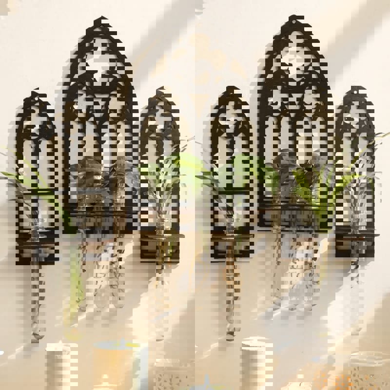 طرح قفسه تکثیر گیاه به سبک روستیک ، گلدان‌های دیواری، آویزهای پنجره‌ای چوبی توخالی بوهمیایی مناسب برای استفاده در دستگاه های cnc چوب و cnc لیزر - laser cut rustic style plant propagation rack wall mounted vases bohemian wooden hollow window hangings