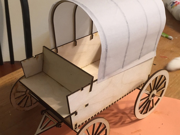 طرح پازل سه بعدی واگن روکش دار مناسب برای استفاده در دستگاه های cnc چوب و cnc لیزر - laser cutting 3d puzzle covered wagon svg file