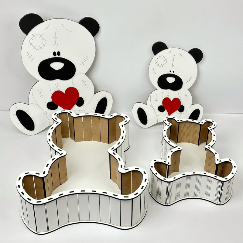 طرح جعبه کادویی طرح خرس عروسکی مناسب برای استفاده در دستگاه های cnc چوب و cnc لیزر - laser cut teddy bear gift box dxf file