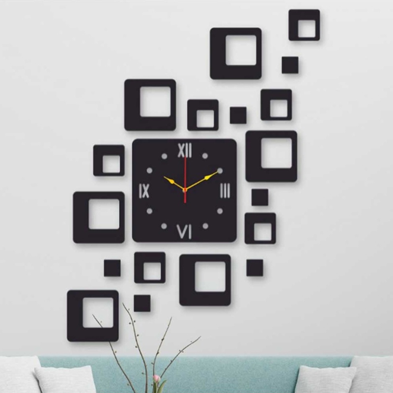 طرح ساعت دیواری مدرن مربعی مناسب برای استفاده در دستگاه های cnc چوب و cnc لیزر - laser cut squares modern wall clock cdr file