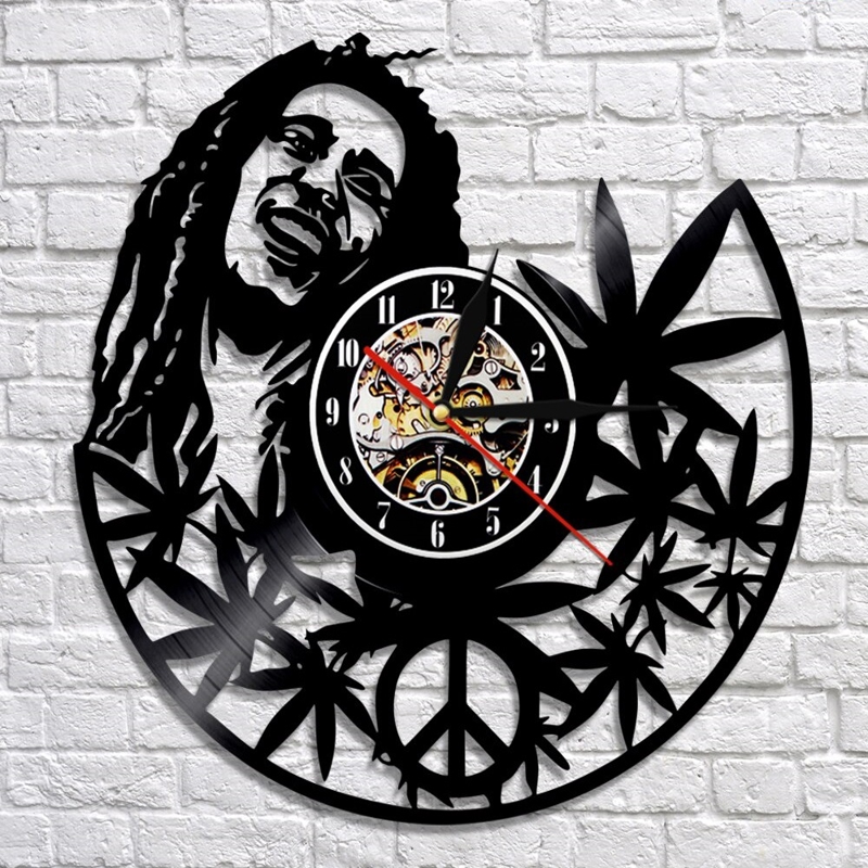 طرح ساعت وینیل باب مارلی مناسب برای استفاده در دستگاه های cnc چوب و cnc لیزر - laser cut bob marley vinyl record clock template cdr file
