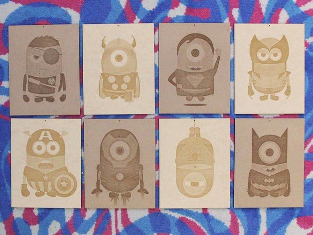 طرح پوسترهای مینیون ابرقهرمان چوبی مناسب برای استفاده در دستگاه های cnc چوب و cnc لیزر - minion superhero wood posters ai file