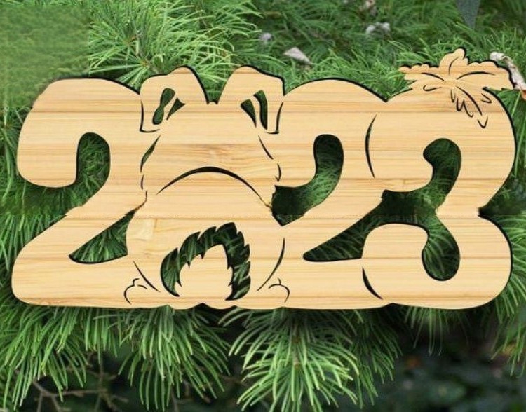 طرح خرگوش سال نو مبارک 2023 مناسب برای استفاده در دستگاه های cnc چوب و cnc لیزر - laser cut happy new year 2023 rabbit cdr file