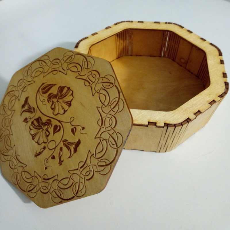طرح جعبه چوبی هشت ضلعی مناسب برای استفاده در دستگاه های cnc چوب و cnc لیزر - laser cut octagon wooden box dxf file