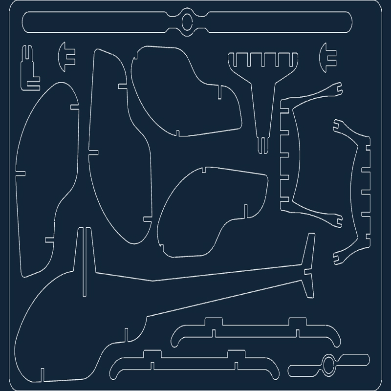 طرح هلیکوپتر مناسب برای استفاده در دستگاه های cnc چوب و cnc لیزر - helicopter dxf file