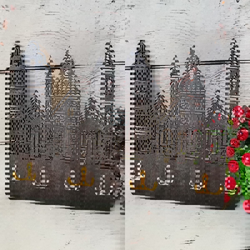 طرح جاکلیدی به شکل خانه مناسب برای استفاده در دستگاه های cnc چوب و cnc لیزر - laser cut house shaped key holder dxf file