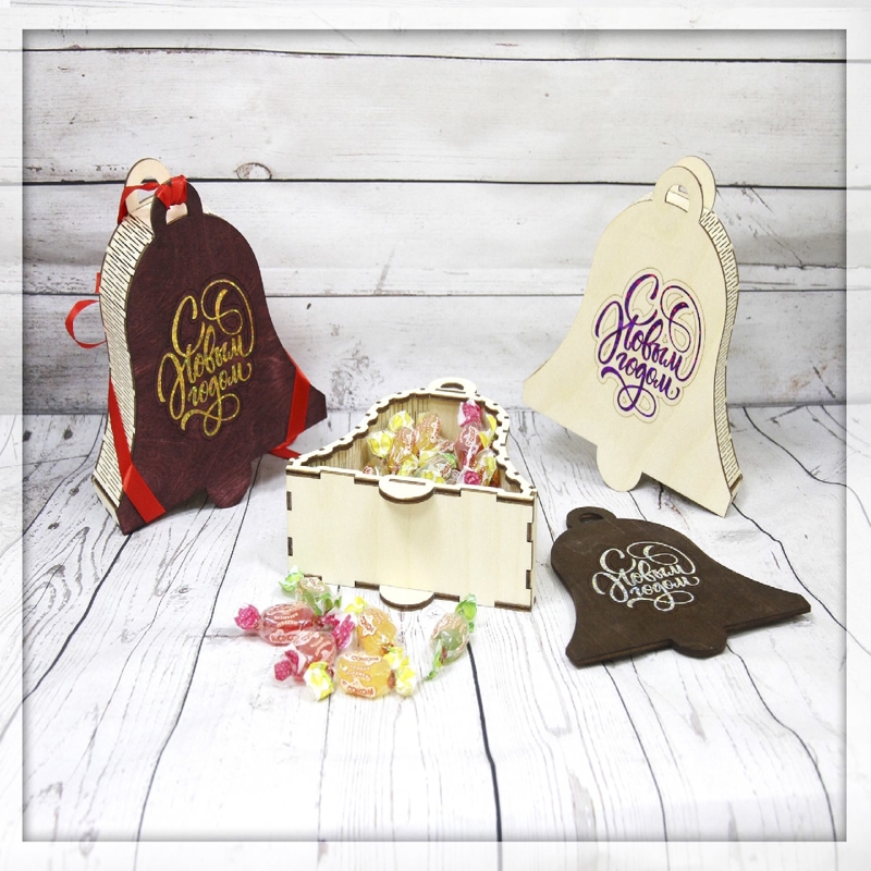 طرح جعبه کادو به شکل زنگوله جعبه آبنبات چوبی مناسب برای استفاده در دستگاه های cnc چوب و cnc لیزر - laser cut bell shaped gift box wooden candy box cdr file