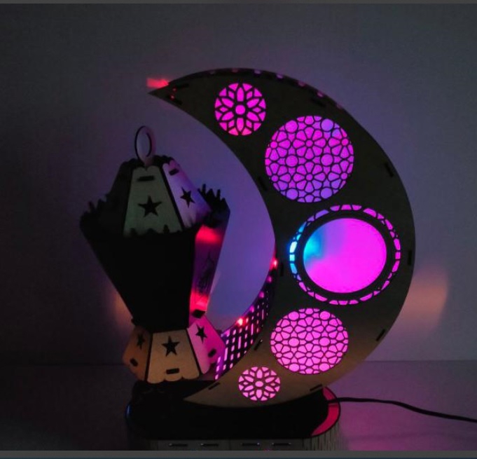 طرح فانوس هلالی ماه رمضان مناسب برای استفاده در دستگاه های cnc چوب و cnc لیزر - laser cut crescent lantern ramadan decor cdr file