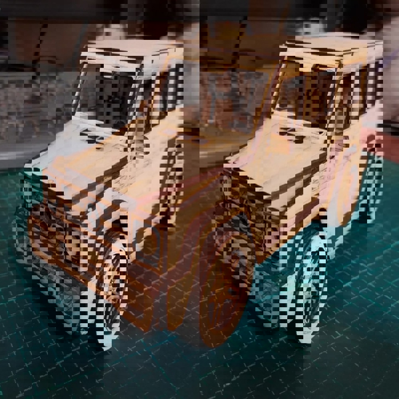 طرح پازل سه بعدی جیپ به همراه دستورالعمل مونتاژ، مناسب برای استفاده در دستگاه های cnc چوب و cnc لیزر - laser cut jeep 3d puzzle with assembly instructions dxf file