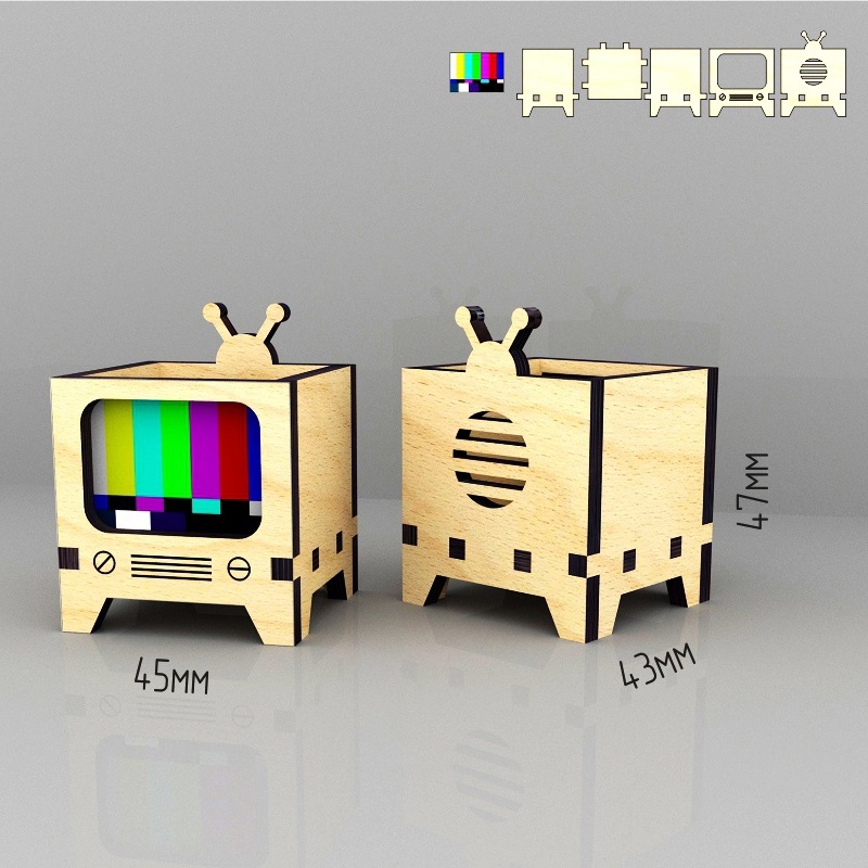 طرح جعبه تلویزیون به شکل ai مناسب برای استفاده در دستگاه های cnc چوب و cnc لیزر - laser cut tv shaped box ai file