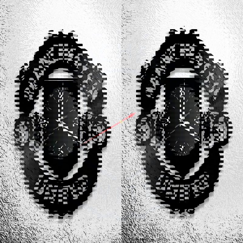 طرح ساعت دیواری وینیل طرح منچستر یونایتد با مناسب برای استفاده در دستگاه های cnc چوب و cnc لیزر - laser cut manchester united vinyl wall clock dxf file