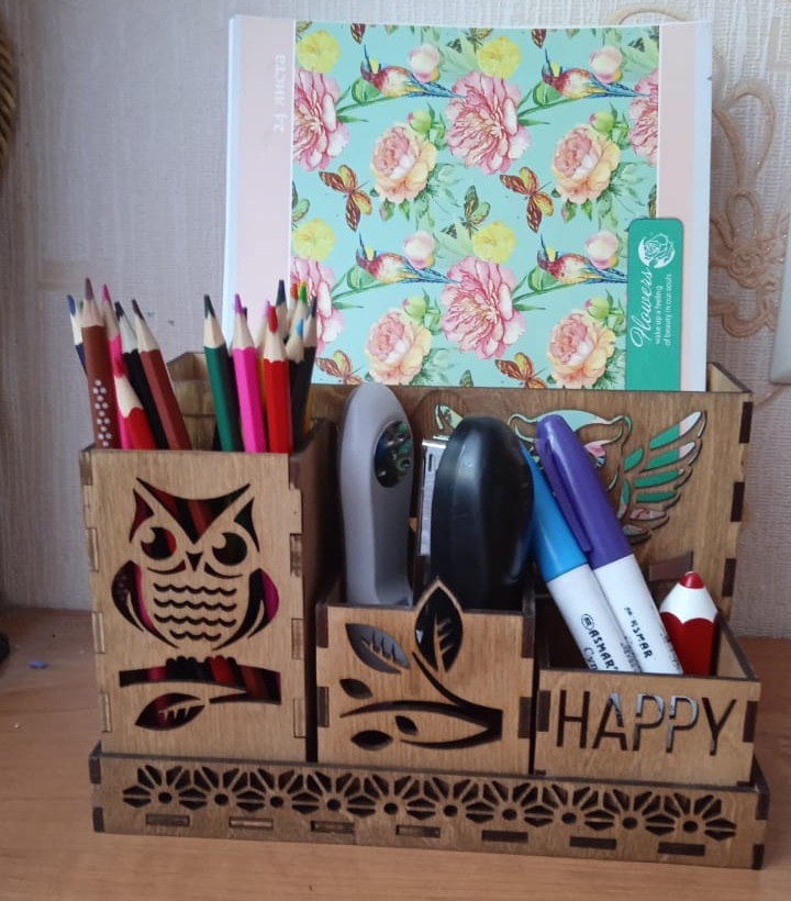 طرح میز تحریر چوبی طرح جغد مناسب برای استفاده در دستگاه های cnc چوب و cnc لیزر - laser cut owl wooden desk organizer cdr file