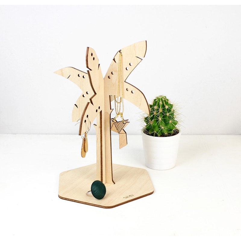 طرح پایه جواهرات درخت نخل مناسب برای استفاده در دستگاه های cnc چوب و cnc لیزر - laser cut palm tree jewellery stand cdr file