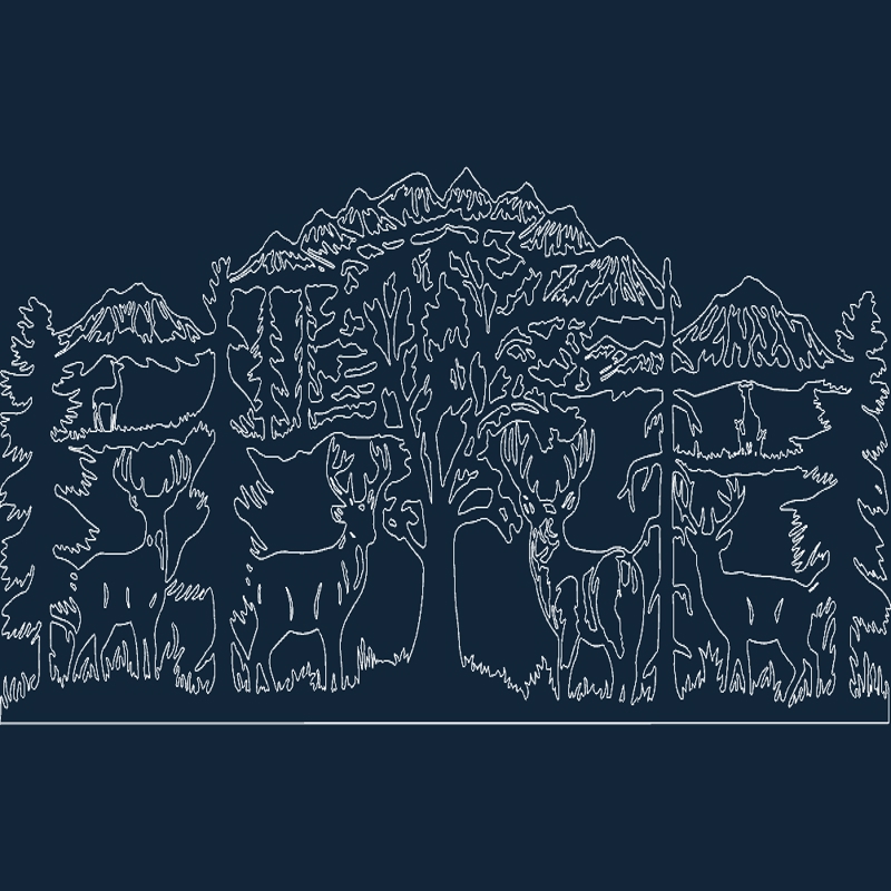 طرح بزرگ منظره گوزن مناسب برای استفاده در دستگاه های cnc چوب و cnc لیزر - deer scene large dxf file