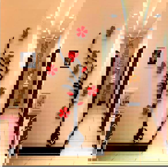 طرح هنر دیواری اکریلیک گلدان درخت و گل کریستالی مناسب برای استفاده در دستگاه های cnc چوب و cnc لیزر - vase flower tree crystal acrylic wall art cdr file