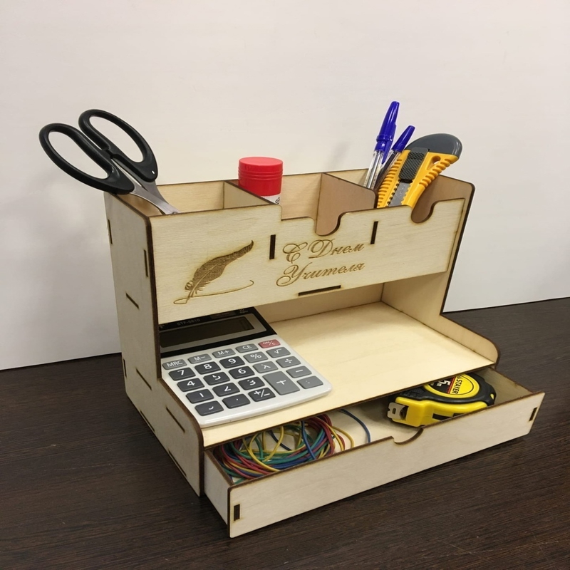 طرح جعبه لوازم اداری و خانگی مناسب برای استفاده در دستگاه های cnc چوب و cnc لیزر - laser cut office home supplies desk organiser pen holder storage box cdr file
