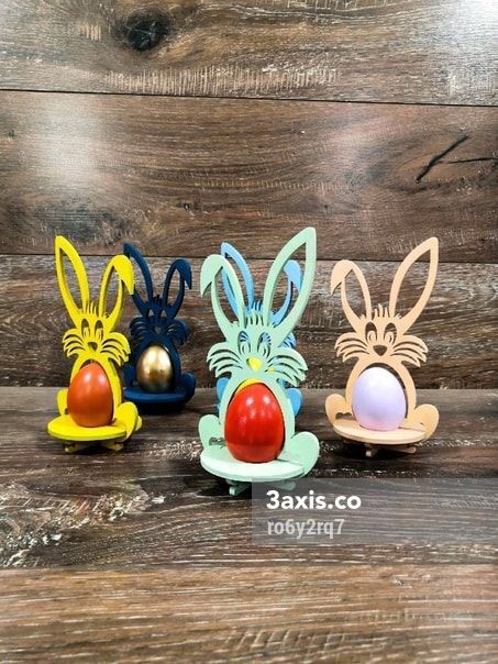 طرح جا تخم مرغی خرگوشی مناسب برای استفاده در دستگاه های cnc چوب و cnc لیزر - laser cut diy bunny egg holder cdr file