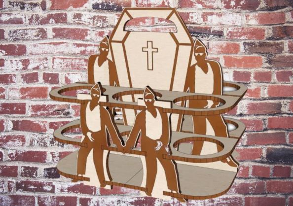 طرح جا لیوانی رقص تابوت مناسب برای استفاده در دستگاه های cnc چوب و cnc لیزر - laser cut coffin dance drink holder beer caddy cdr file