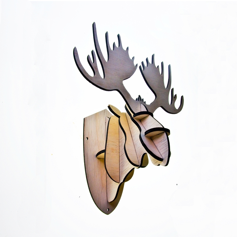 طرح پایه جواهرات سر گوزن شمالی، مناسب برای استفاده در دستگاه های cnc چوب و cnc لیزر - moose head jewelry stand laser cutting template svg file
