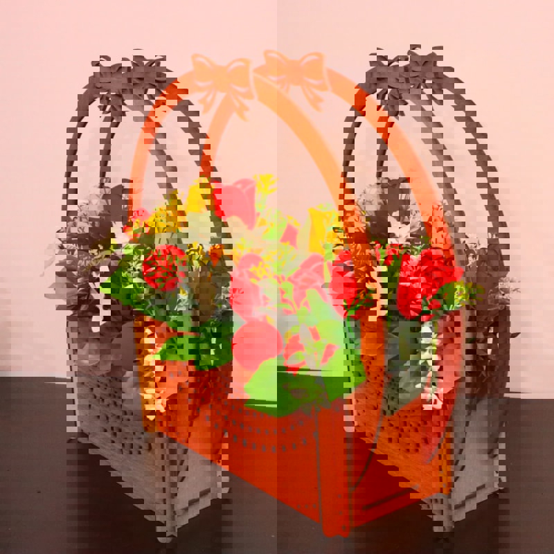 طرح سبد گل تخته سه لا ۴ میلی‌متری مناسب برای استفاده در دستگاه های cnc چوب و cnc لیزر - laser cut flower basket plywood 4mm dxf file