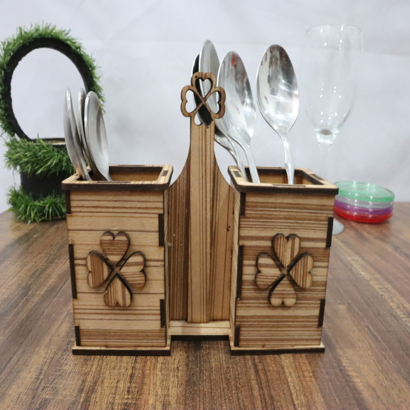 طرح سه بعدی جعبه کارد و چنگال چوبی مناسب برای استفاده در دستگاه های cnc چوب و cnc لیزر - laser cut wooden cutlery caddy 3mm cdr file