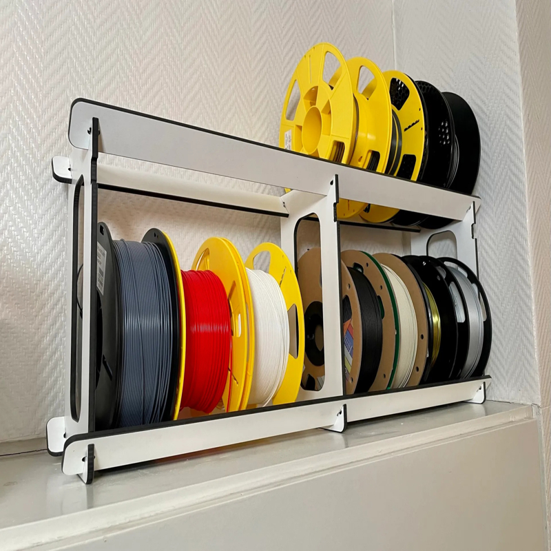 طرح ۱۶ قرقره قفسه ۶ میلی‌متری مناسب برای استفاده در دستگاه های cnc چوب و cnc لیزر - laser cut 16 spool rack 6mm svg file