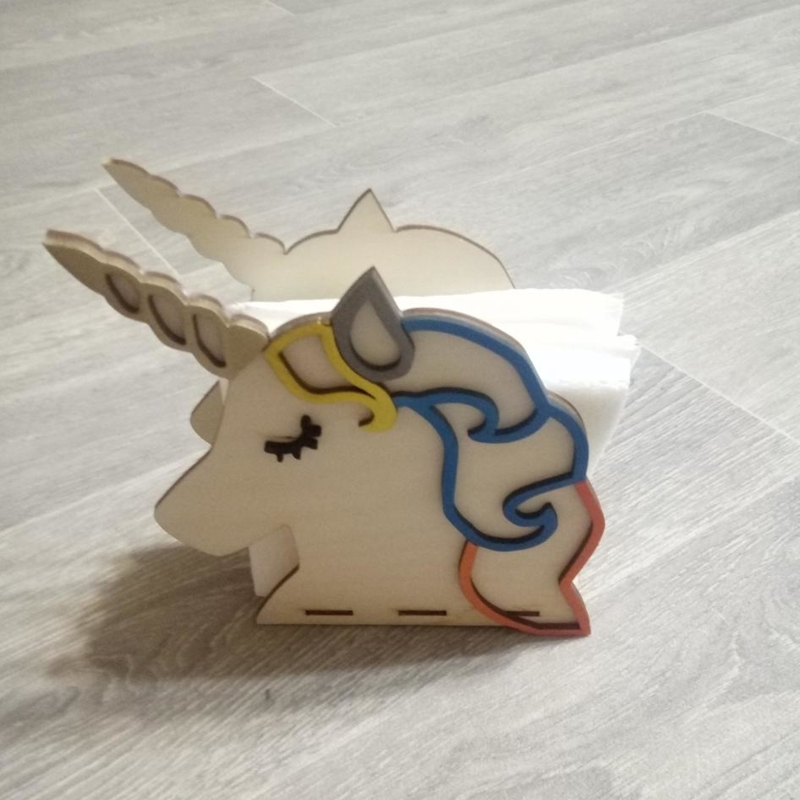 طرح جا دستمال کاغذی اسب تک شاخ مناسب برای استفاده در دستگاه های cnc چوب و cnc لیزر - laser cut unicorn napkin holder cdr file