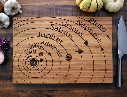 طرح وکتور سیاره ها روی تخته برش، مناسب برای استفاده در دستگاه های cnc چوب و cnc لیزر - laser cut planets vector art on cutting board cdr file