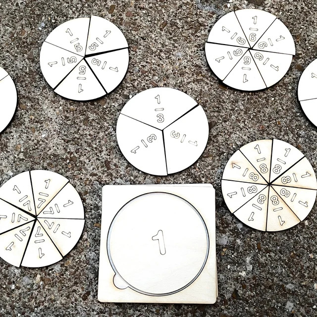 طرح کسرها، اسباب بازی آموزشی ریاضی، آموزش در منزل، اسباب بازی چوبی به روش مونته سوری مناسب برای استفاده در دستگاه های cnc چوب و cnc لیزر - laser cut fractions learning aid mathematics educational toy homeschooling montessori wooden toy cdr file