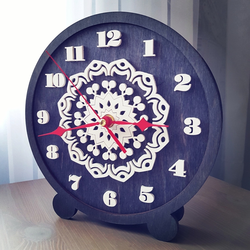 طرح ساعت رومیزی تزئینی مناسب برای استفاده در دستگاه های cnc چوب و cnc لیزر - laser cut decorative table clock cdr file