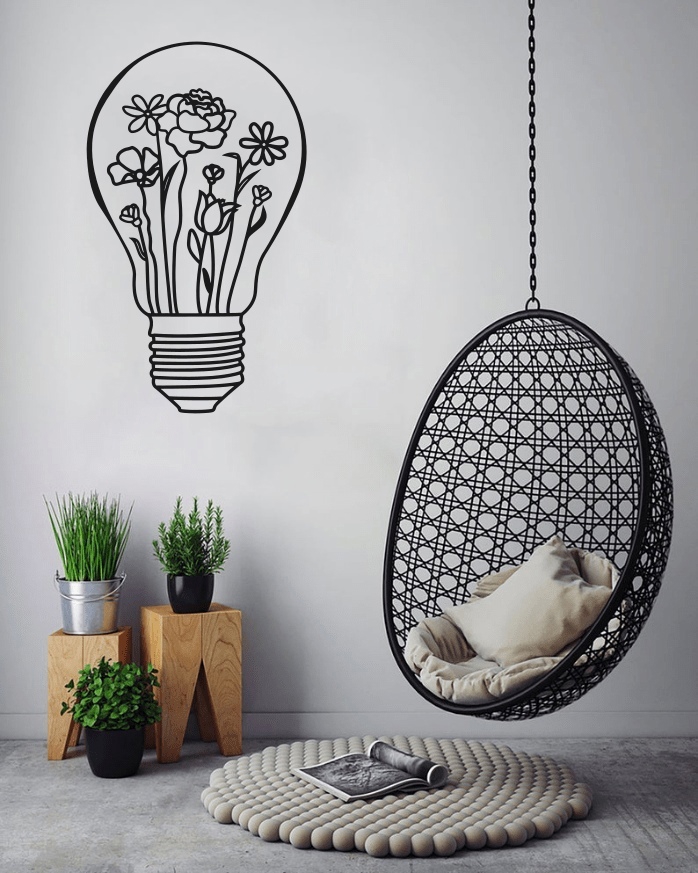 طرح برچسب دیواری لامپ مناسب برای استفاده در دستگاه های cnc چوب و cnc لیزر - laser cut light bulb wall art decal cdr file