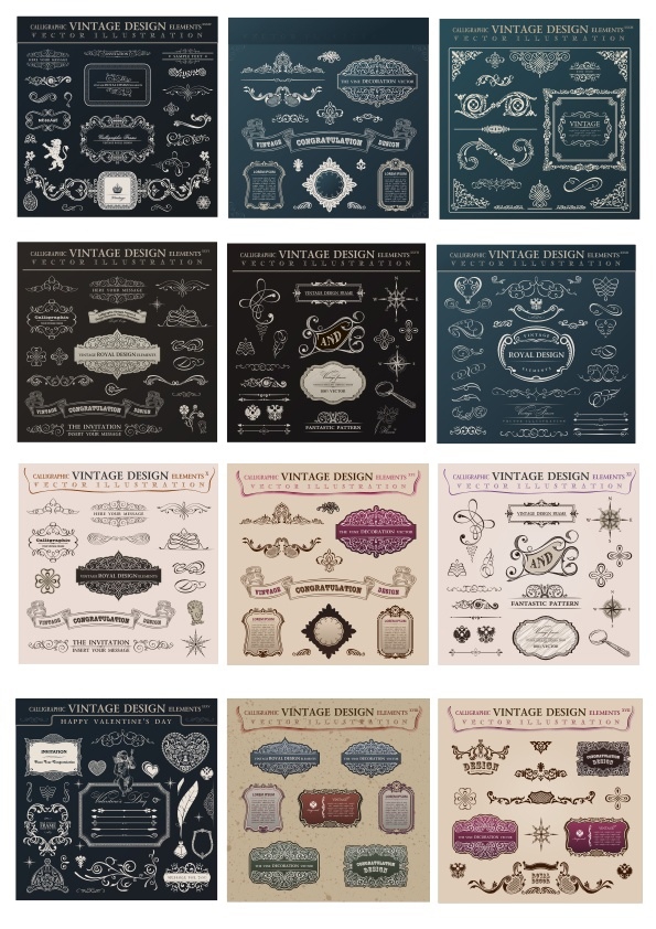 طرح المان های خوشنویسی قدیمی مناسب برای استفاده در دستگاه های cnc چوب و cnc لیزر - calligraphic vintage design elements cdr file