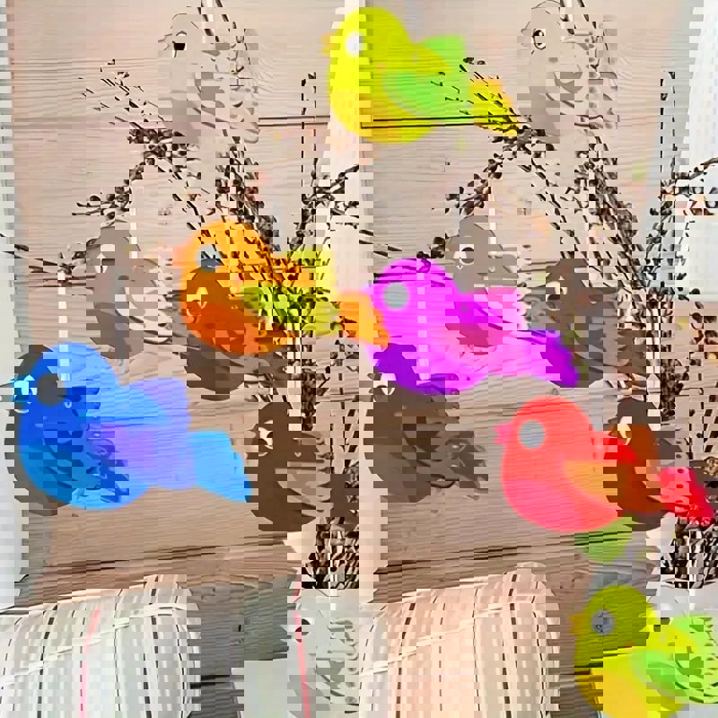 طرح پرندگان چوبی سه بعدی برای کودکان، هنر و کاردستی، زنگوله بادی مناسب برای استفاده در دستگاه های cnc چوب و cnc لیزر - laser cut wooden 3d birds for kids arts and crafts wind chimes