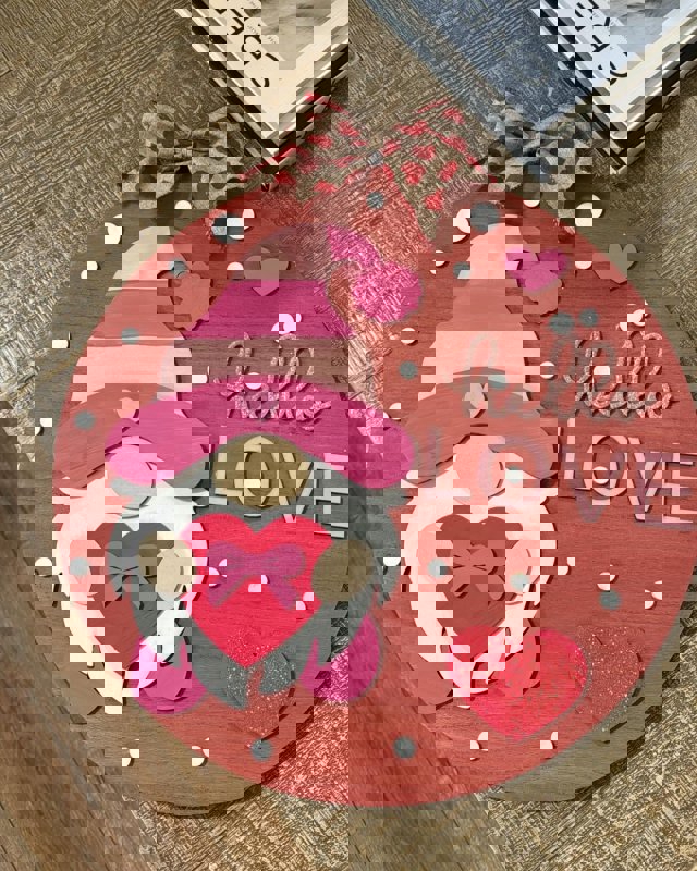 طرح آویز درب ولنتاین طرح گنوم با مناسب برای استفاده در دستگاه های cnc چوب و cnc لیزر - laser cut valentine gnome door hanger