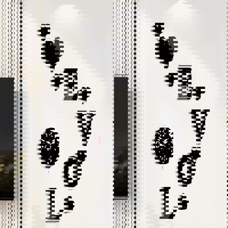 طرح ساعت دیواری آکریلیک طرح عشق طرح قلب عاشقانه، ساعت تزئینی منزل مناسب برای استفاده در دستگاه های cnc چوب و cnc لیزر - laser cut acrylic diy love wall clock love hearts home decoration clock