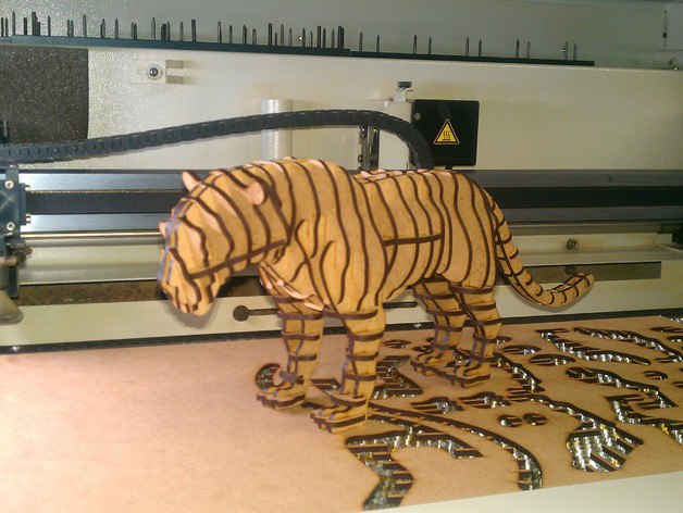 طرح پازل سه بعدی ببر مناسب برای استفاده در دستگاه های cnc چوب و cnc لیزر - tiger 3d puzzle cdr file