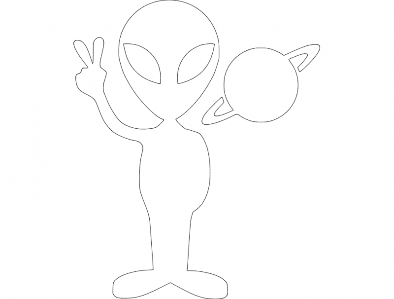 طرح مربوط به موجود فضایی با تصویر سیاره مناسب برای استفاده در دستگاه های cnc چوب و cnc لیزر - alien with planet dxf file